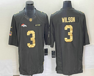 Men's Denver Broncos #3 Russell Wilson Green Gold Salute To Service Stitched Nike Limited Jersey
