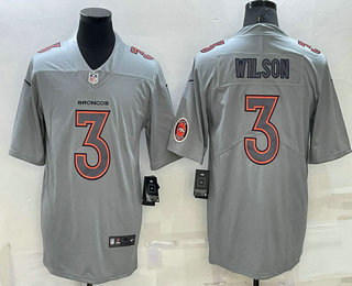 Men's Denver Broncos #3 Russell Wilson LOGO Grey Atmosphere Fashion 2022 Vapor Untouchable Stitched Limited Jersey