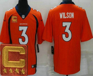 Men's Denver Broncos #3 Russell Wilson Limited Orange 2022 Captain Patch Vapor Jersey