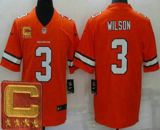 Men's Denver Broncos #3 Russell Wilson Limited Orange Alternate 2022 Captain Patch Vapor Jersey