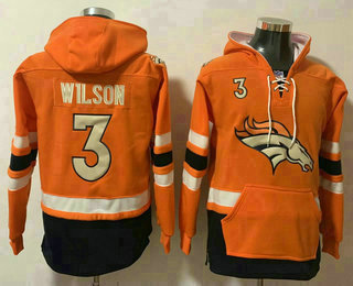 Men's Denver Broncos #3 Russell Wilson NEW Orange Pocket Stitched NFL Pullover Hoodie