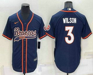 Men's Denver Broncos #3 Russell Wilson Navy Blue Stitched Cool Base Nike Baseball Jersey