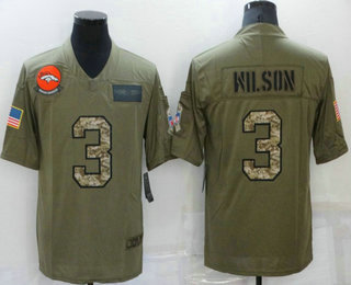 Men's Denver Broncos #3 Russell Wilson Olive Camo 2019 Salute To Service Stitched NFL Nike Limited Jersey