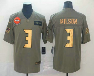 Men's Denver Broncos #3 Russell Wilson Olive Gold 2019 Salute To Service Stitched NFL Nike Limited Jersey