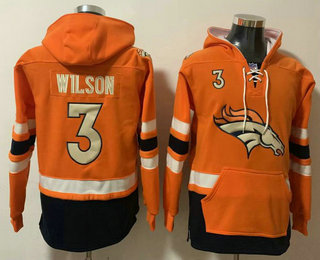 Men's Denver Broncos #3 Russell Wilson Orange Ageless Must Have Lace Up Pullover Hoodie