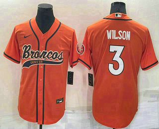 Men's Denver Broncos #3 Russell Wilson Orange Stitched Cool Base Nike Baseball Jersey