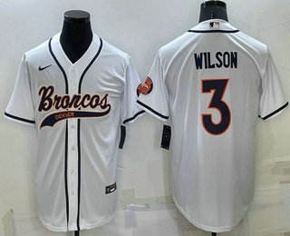 Men's Denver Broncos #3 Russell Wilson White Stitched Cool Base Nike Baseball Jersey