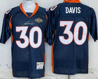 Men's Denver Broncos #30 Terrell Davis Navy 1997 XXXII Super Bowl Throwback Jersey