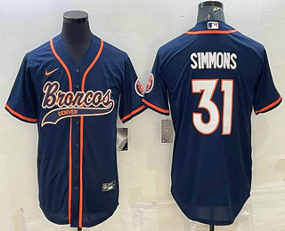 Men's Denver Broncos #31 Justin Simmons Navy Blue Stitched Cool Base Nike Baseball Jersey