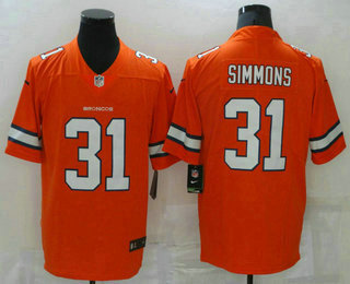 Men's Denver Broncos #31 Justin Simmons Orange 2020 Color Rush Stitched NFL Nike Limited Jersey