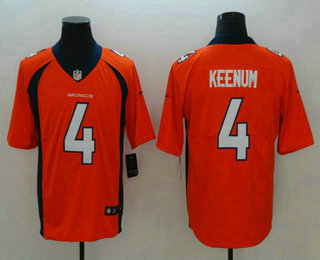 Men's Denver Broncos #4 Case Keenum Orange 2018 Vapor Untouchable Stitched NFL Nike Limited Jersey