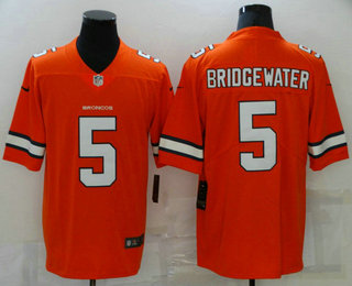 Men's Denver Broncos #5 Teddy Bridgewater Orange 2021 Color Rush Stitched NFL Nike Limited Jersey