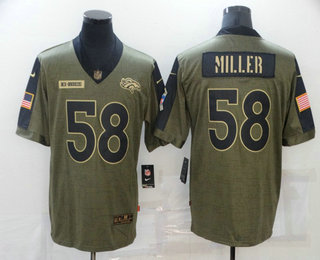 Men's Denver Broncos #58 Von Miller 2021 Olive Salute To Service Limited Stitched Jersey