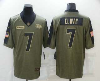 Men's Denver Broncos #7 John Elway 2021 Olive Salute To Service Limited Stitched Jersey