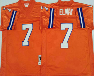 Men's Denver Broncos #7 John Elway ALL Orange Throwback Jersey by Mitchell & Ness