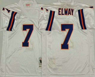 Men's Denver Broncos #7 John Elway ALL White Throwback Jersey by Mitchell & Ness