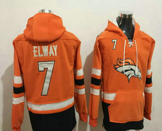 Men's Denver Broncos #7 John Elway NEW Orange Pocket Stitched NFL Pullover Hoodie