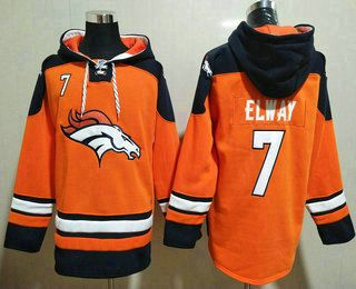 Men's Denver Broncos #7 John Elway Orange Ageless Must Have Lace Up Pullover Hoodie