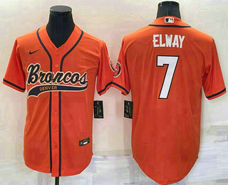 Men's Denver Broncos #7 John Elway Orange Stitched Cool Base Nike Baseball Jersey