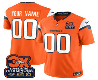 Men's Denver Broncos ACTIVE PLAYER Custom Orange 2024 FUSE 3X Champions Patch Vapor Limited Stitched Jersey