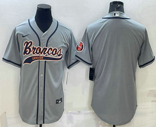 Men's Denver Broncos Blank Grey With Patch Cool Base Stitched Baseball Jersey