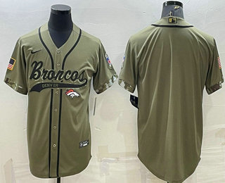 Men's Denver Broncos Blank Olive Salute to Service Cool Base Stitched Baseball Jersey