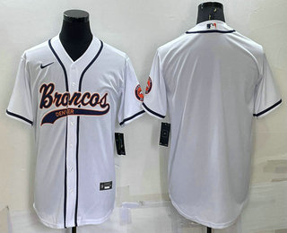 Men's Denver Broncos Blank White Stitched Cool Base Nike Baseball Jersey