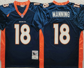 Men's Denver Broncos Denver Broncos 18 Peyton Manning Navy Blue Throwback Jersey