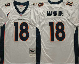 Men's Denver Broncos Denver Broncos 18 Peyton Manning White Throwback Jersey