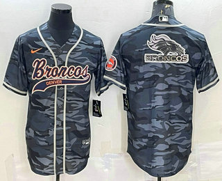 Men's Denver Broncos Grey Camo Team Big Logo With Patch Cool Base Stitched Baseball Jersey