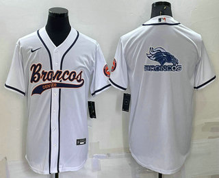 Men's Denver Broncos White Team Big Logo With Patch Cool Base Stitched Baseball Jersey