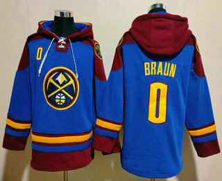 Men's Denver Nuggets #0 Christian Braun Blue Ageless Must Have Lace Up Pullover Hoodie