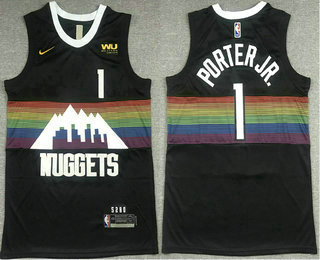 Men's Denver Nuggets #1 Michael Porter Jr. Black 2020 Nike City Edition Swingman Jersey With The Sponsor Logo