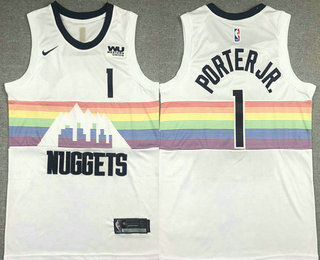 Men's Denver Nuggets #1 Michael Porter Jr. White 2020 Nike City Edition Swingman Jersey With The Sponsor Logo