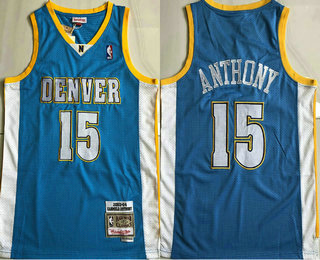 Men's Denver Nuggets #15 Carmelo Anthony Blue 2003-04 Hardwood Classics Soul AU Stitched NBA Throwback Jersey