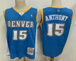 Men's Denver Nuggets #15 Carmelo Anthony Blue Hardwood Classics Soul Swingman Stitched NBA Throwback Jersey