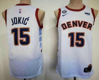 Men's Denver Nuggets #15 Nikola Jokic 2023 White City Edition With 6 Patch Stitched Jersey With Sponsor