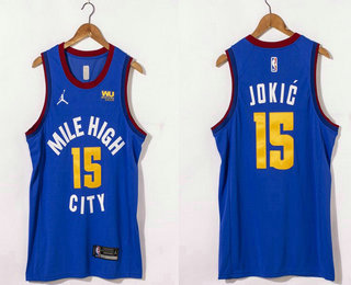 Men's Denver Nuggets #15 Nikola Jokic Blue 2021 Brand Jordan Swingman Stitched NBA Jersey With The Sponsor Logo