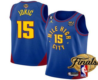 Men's Denver Nuggets #15 Nikola Jokic Blue 2023 Finals Statement Edition With 6 Patch Stitched Jersey