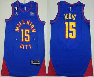 Men's Denver Nuggets #15 Nikola Jokic Blue Statement 6 Patch Icon Sponsor Swingman Jersey