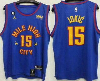 Men's Denver Nuggets #15 Nikola Jokic Blue Statement 6 Patch Icon Sponsor Swingman Jersey