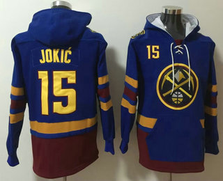 Men's Denver Nuggets #15 Nikola Jokic NEW Blue Pocket Stitched NFL Pullover Hoodie