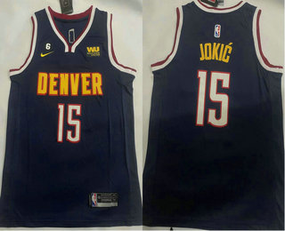 Men's Denver Nuggets #15 Nikola Jokic Navy 6 Patch Icon Sponsor Swingman Jersey