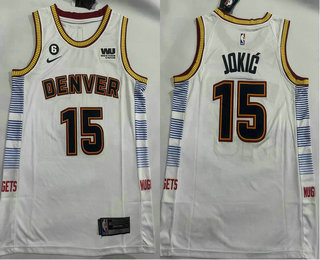 Men's Denver Nuggets #15 Nikola Jokic White 2022 City 6 Patch Icon Sponsor Swingman Jersey