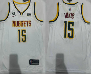 Men's Denver Nuggets #15 Nikola Jokic White 6 Patch Icon Sponsor Swingman Jersey