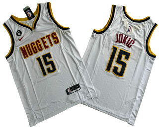 Men's Denver Nuggets #15 Nikola Jokic White 6 Patch Icon Swingman Jersey