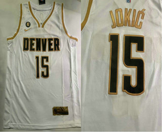 Men's Denver Nuggets #15 Nikola Jokic White Gold 2023 Finals 6 Patch Icon Sponsor Swingman Jersey