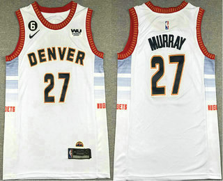 Men's Denver Nuggets #27 Jamal Murray 2023 White City Edition With 6 Patch Stitched Jersey With Sponsor