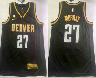 Men's Denver Nuggets #27 Jamal Murray Black Gold 2023 Finals 6 Patch Icon Sponsor Swingman Jersey