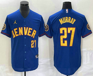 Men's Denver Nuggets #27 Jamal Murray Blue With Patch Cool Base Stitched Baseball Jersey